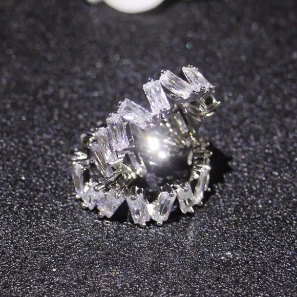 🔥Shiny Irregular Rectangle Gems Full Around Zircon Silver Eternity Ring, K804 - Picture 4 of 4